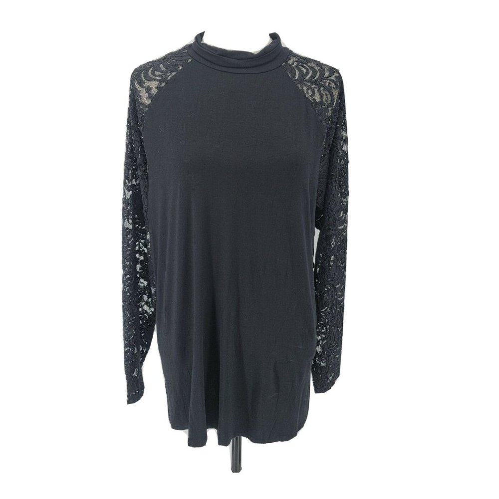 Torrid Black Lace Long Sleeve Mock Neck Top Women's 2X NWT